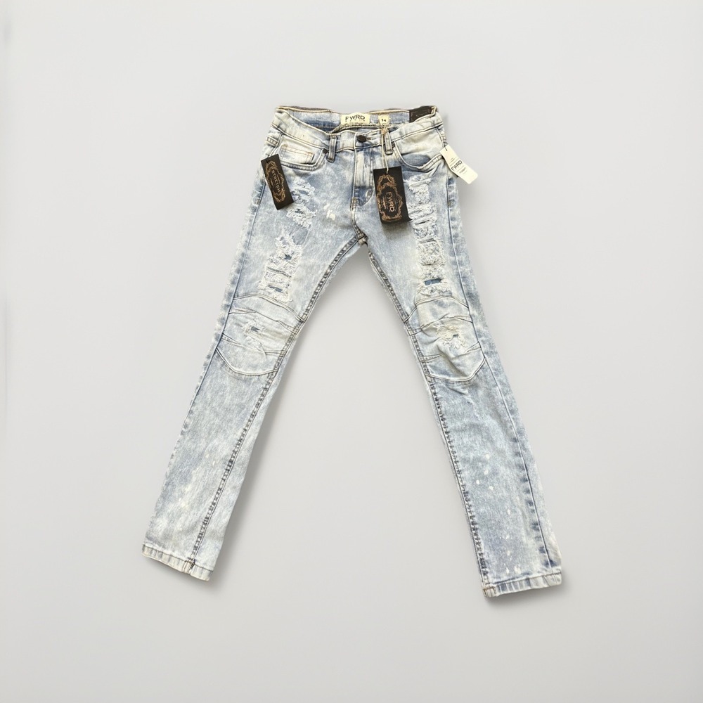 FWRD Denim Girls Size 14 Distressed Slim Fit Jeans‎ Acid Wash Stretch NWT